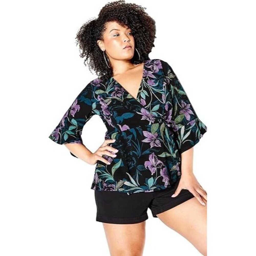 NWT Size 18 City Chic Astrid PRT-BLK Priscilla Vine